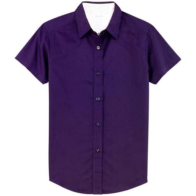 Womens Short Sleeve Wrinkle Resistant Easy Care Shirts-Purple/LightStone Joe's USA Purple / Light Stone X-Small
