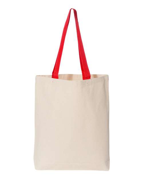Q - Tees 11L Canvas Tote with Contrast - Color Handles - Q - Tees Q4400 Natural/ Red One Size Tote
