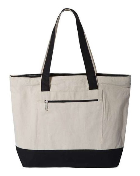 Q - Tees 19L Zippered Tote - Q - Tees Q1300 Natural/ Black One Size Tote