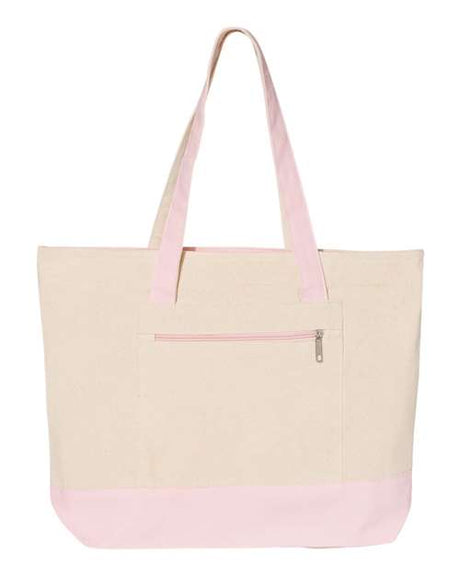 Q - Tees 19L Zippered Tote - Q - Tees Q1300 Natural/ Light Pink One Size Tote