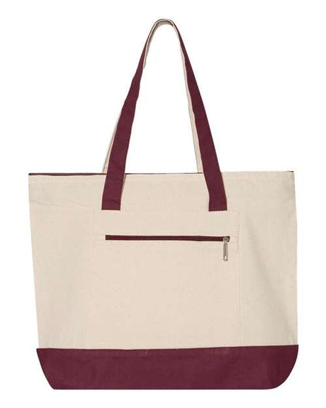 Q - Tees 19L Zippered Tote - Q - Tees Q1300 Natural/ Maroon One Size Tote
