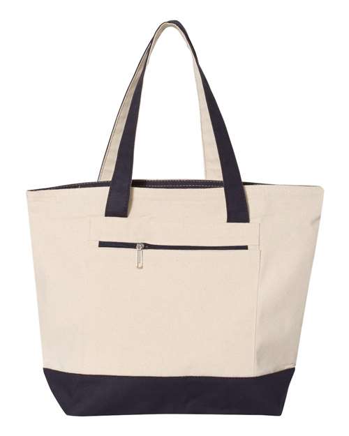 Q - Tees 19L Zippered Tote - Q - Tees Q1300 Natural/ Navy One Size Tote