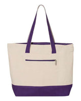 Q - Tees 19L Zippered Tote - Q - Tees Q1300 Natural/ Purple One Size Tote