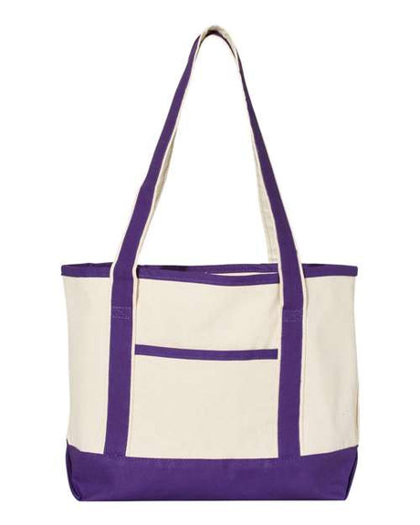 Q - Tees 20L Small Deluxe Tote - Q - Tees Q125800 Natural/ Purple One Size Tote Bags