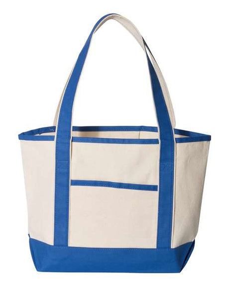 Q - Tees 20L Small Deluxe Tote - Q - Tees Q125800 Natural/ Royal One Size Tote Bags