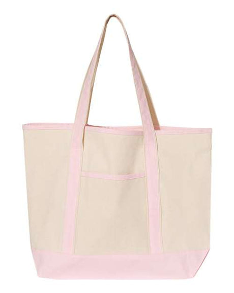 Q - Tees 34.6L Large Canvas Deluxe Tote - Q - Tees Q1500 Natural/ Light Pink One Size Short Sleeve T-Shirts