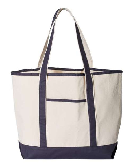 Q - Tees 34.6L Large Canvas Deluxe Tote - Q - Tees Q1500 Natural/ Navy One Size Short Sleeve T-Shirts