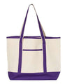 Q - Tees 34.6L Large Canvas Deluxe Tote - Q - Tees Q1500 Natural/ Purple One Size Short Sleeve T-Shirts