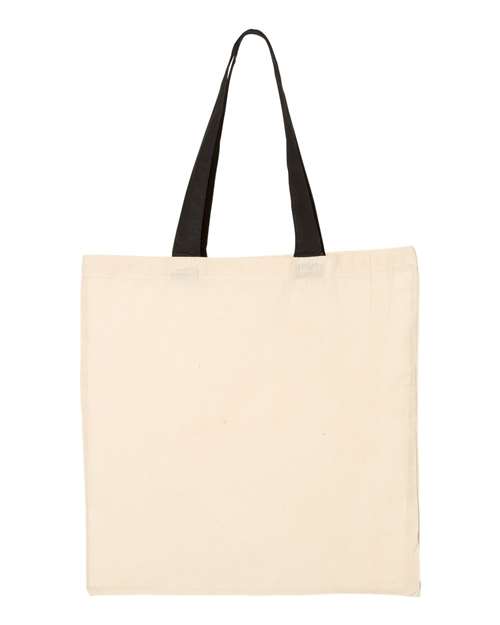 Q - Tees Economical Tote with Contrast - Color Handles - Q - Tees QTB6000 Natural/ Black One Size Short Sleeve T-Shirts