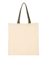 Q - Tees Economical Tote with Contrast - Color Handles - Q - Tees QTB6000 Natural/ Black One Size Short Sleeve T-Shirts