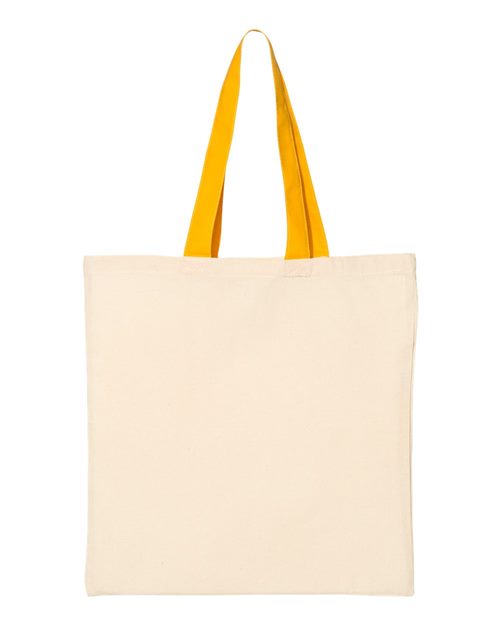 Q - Tees Economical Tote with Contrast - Color Handles - Q - Tees QTB6000 Natural/ Black One Size Short Sleeve T-Shirts