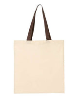 Q - Tees Economical Tote with Contrast - Color Handles - Q - Tees QTB6000 Natural/ Carolina Blue One Size Short Sleeve T-Shirts