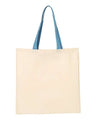 Q - Tees Economical Tote with Contrast - Color Handles - Q - Tees QTB6000 Natural/ Carolina Blue One Size Short Sleeve T-Shirts