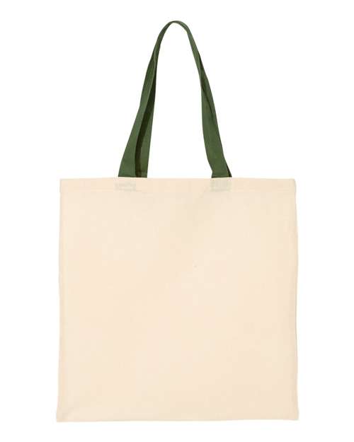 Q - Tees Economical Tote with Contrast - Color Handles - Q - Tees QTB6000 Natural/ Forest One Size Short Sleeve T-Shirts