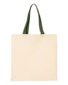 Q - Tees Economical Tote with Contrast - Color Handles - Q - Tees QTB6000 Natural/ Forest One Size Short Sleeve T-Shirts