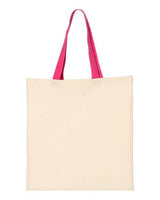Q - Tees Economical Tote with Contrast - Color Handles - Q - Tees QTB6000 Natural/ Hot Pink One Size Short Sleeve T-Shirts
