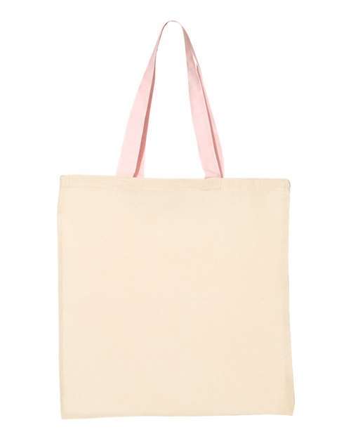 Q - Tees Economical Tote with Contrast - Color Handles - Q - Tees QTB6000 Natural/ Lavender One Size Short Sleeve T-Shirts