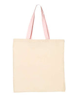 Q - Tees Economical Tote with Contrast - Color Handles - Q - Tees QTB6000 Natural/ Lavender One Size Short Sleeve T-Shirts
