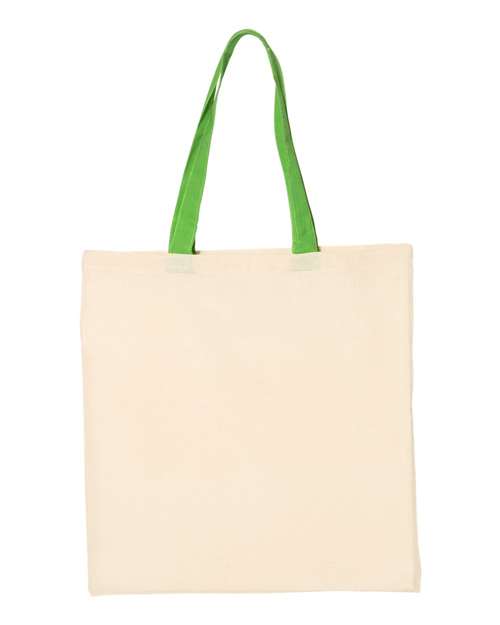 Q - Tees Economical Tote with Contrast - Color Handles - Q - Tees QTB6000 Natural/ Lavender One Size Short Sleeve T-Shirts