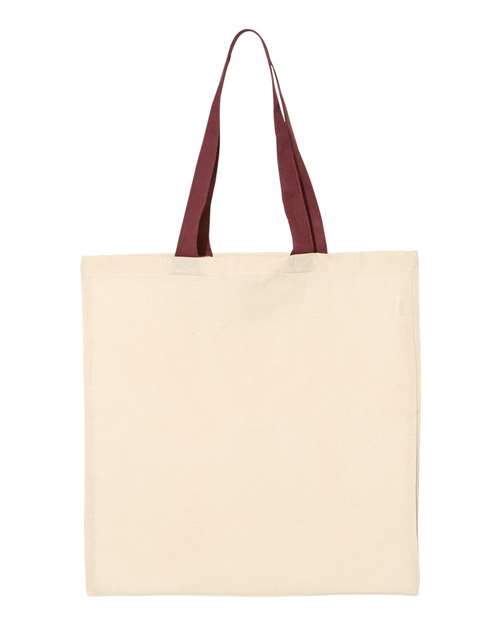 Q - Tees Economical Tote with Contrast - Color Handles - Q - Tees QTB6000 Natural/ Maroon One Size Short Sleeve T-Shirts