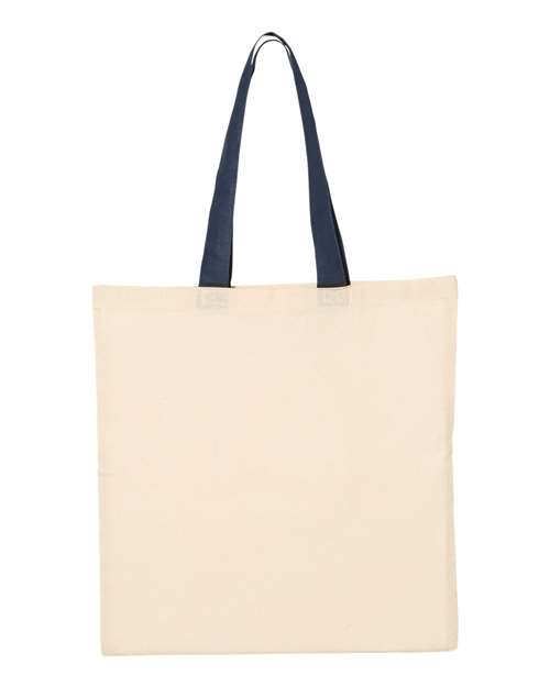 Q - Tees Economical Tote with Contrast - Color Handles - Q - Tees QTB6000 Natural/ Navy One Size Short Sleeve T-Shirts