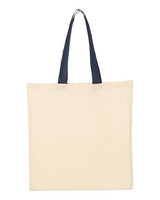 Q - Tees Economical Tote with Contrast - Color Handles - Q - Tees QTB6000 Natural/ Navy One Size Short Sleeve T-Shirts