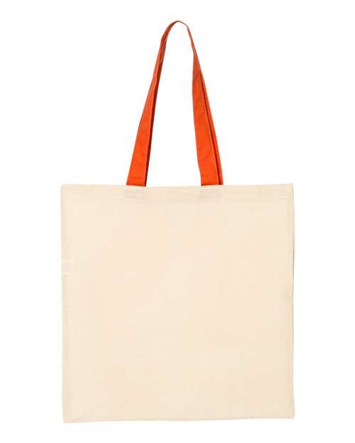 Q - Tees Economical Tote with Contrast - Color Handles - Q - Tees QTB6000 Natural/ Orange One Size Short Sleeve T-Shirts