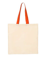Q - Tees Economical Tote with Contrast - Color Handles - Q - Tees QTB6000 Natural/ Orange One Size Short Sleeve T-Shirts