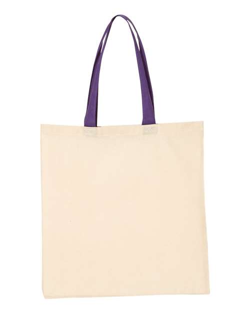 Q - Tees Economical Tote with Contrast - Color Handles - Q - Tees QTB6000 Natural/ Purple One Size Short Sleeve T-Shirts