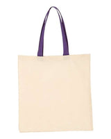 Q - Tees Economical Tote with Contrast - Color Handles - Q - Tees QTB6000 Natural/ Purple One Size Short Sleeve T-Shirts