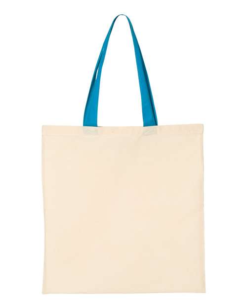 Q - Tees Economical Tote with Contrast - Color Handles - Q - Tees QTB6000 Natural/ Royal One Size Short Sleeve T-Shirts