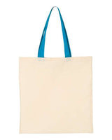 Q - Tees Economical Tote with Contrast - Color Handles - Q - Tees QTB6000 Natural/ Royal One Size Short Sleeve T-Shirts