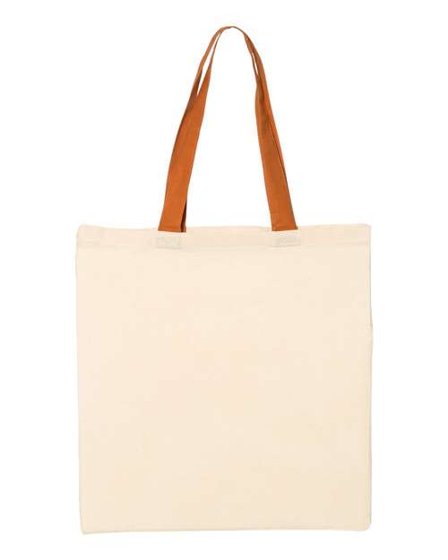 Q - Tees Economical Tote with Contrast - Color Handles - Q - Tees QTB6000 Natural/ Royal One Size Short Sleeve T-Shirts