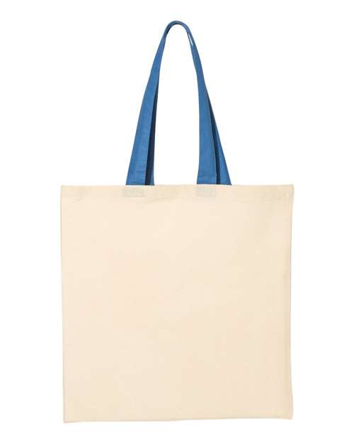 Q - Tees Economical Tote with Contrast - Color Handles - Q - Tees QTB6000 Natural/ Royal One Size Short Sleeve T-Shirts