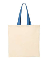 Q - Tees Economical Tote with Contrast - Color Handles - Q - Tees QTB6000 Natural/ Royal One Size Short Sleeve T-Shirts
