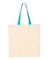 Q - Tees Economical Tote with Contrast - Color Handles - Q - Tees QTB6000 Natural/ Turquoise One Size Short Sleeve T-Shirts