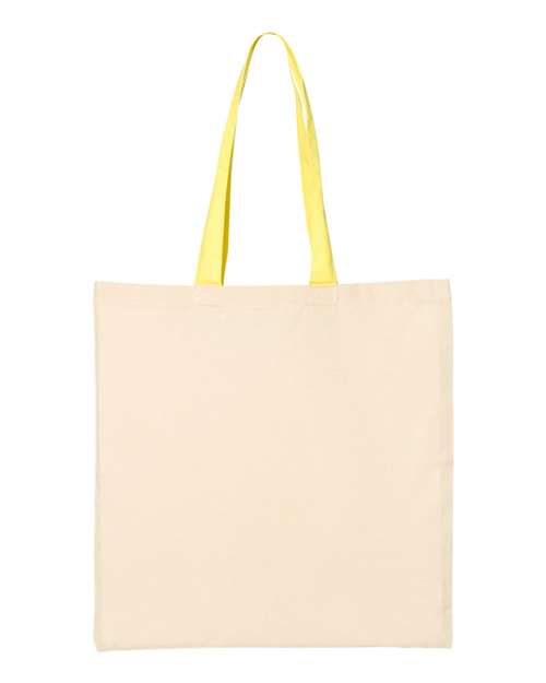 Q - Tees Economical Tote with Contrast - Color Handles - Q - Tees QTB6000 Natural/ Yellow One Size Short Sleeve T-Shirts