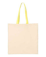 Q - Tees Economical Tote with Contrast - Color Handles - Q - Tees QTB6000 Natural/ Yellow One Size Short Sleeve T-Shirts