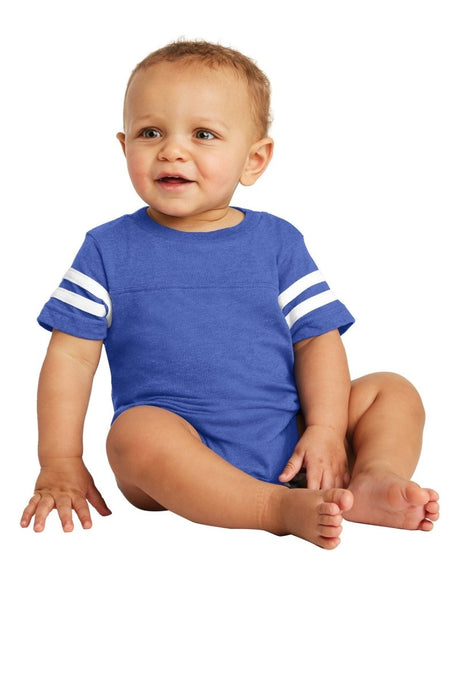Rabbit Skins ™ Infant Football Fine Jersey Bodysuit. RS4437 - Rabbit Skins RS4437 Vintage Royal/ Blended White 06M Infant & Toddler