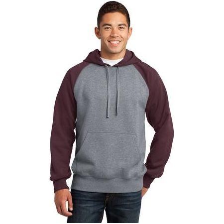 Raglan Colorblock Pullover Hooded Sweatshirt Maroon/Vintage Heather Small Sweatshirts