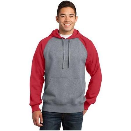 Raglan Colorblock Pullover Hooded Sweatshirt True Red/Vintage Heather Small Sweatshirts