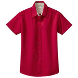 Womens Short Sleeve Wrinkle Resistant Easy Care Shirts-Red/LightStone Joe's USA Red / Light Stone X-Small