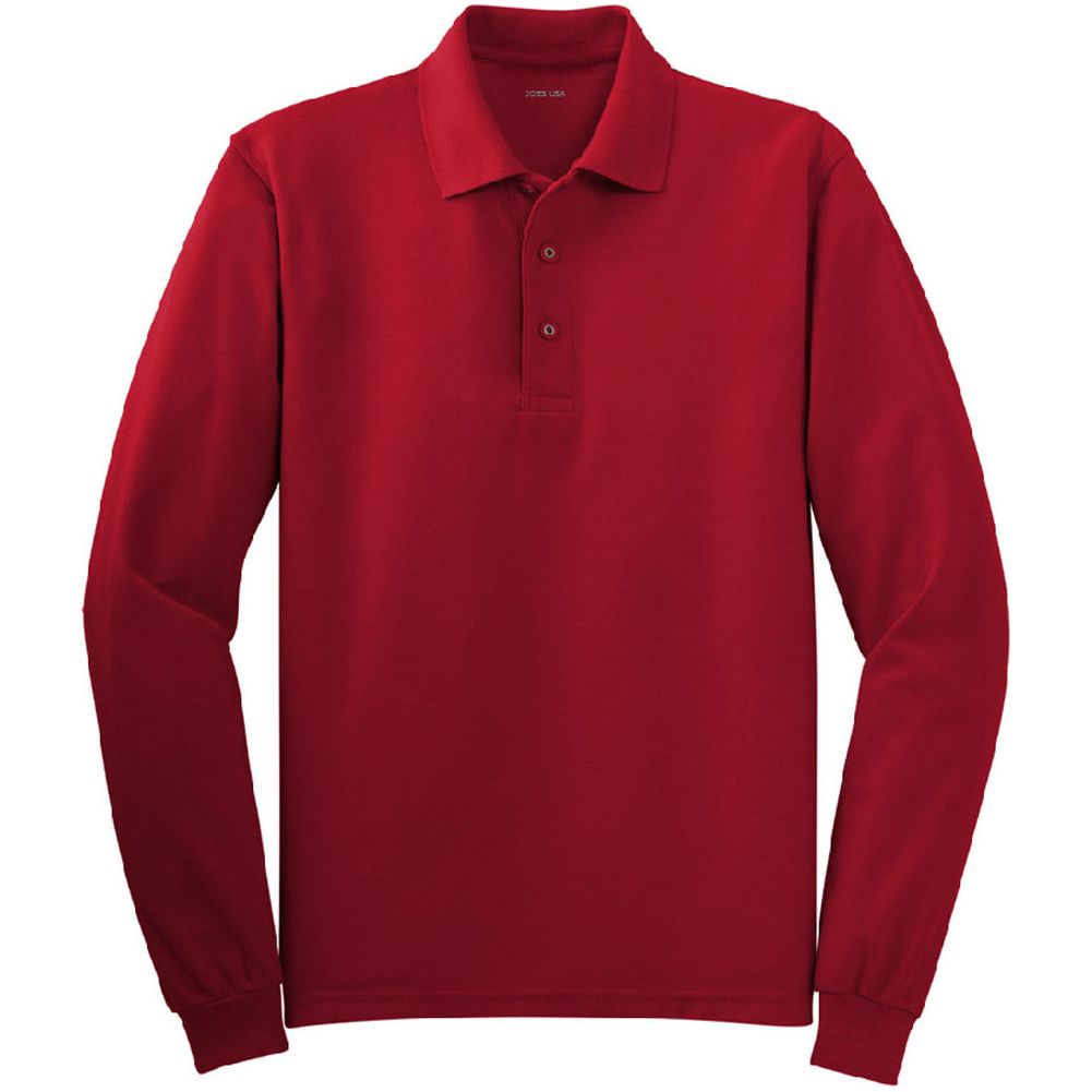 Mens Long Sleeve Silk Touch Polo Joe's USA X-Small Red