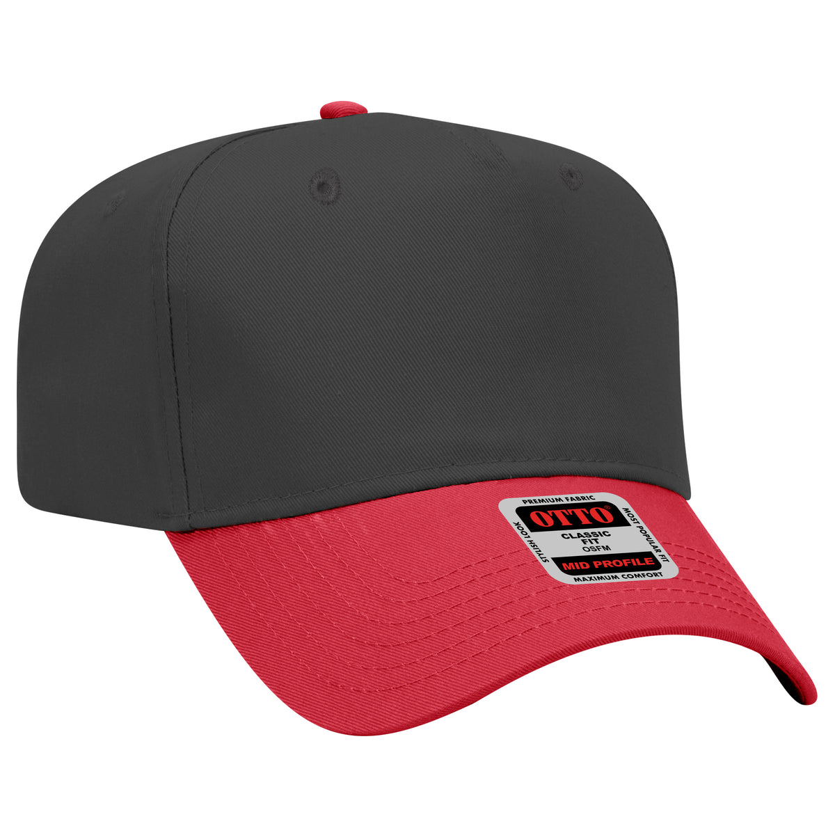 Otto Cap 31-069 - 5 Panel, Mid Profile Baseball Cap Caps OTTO CAP Red / Black