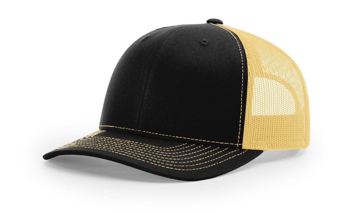 Richardson 112 Snapback Trucker Cap Black / Vegas Gold OSFM Caps