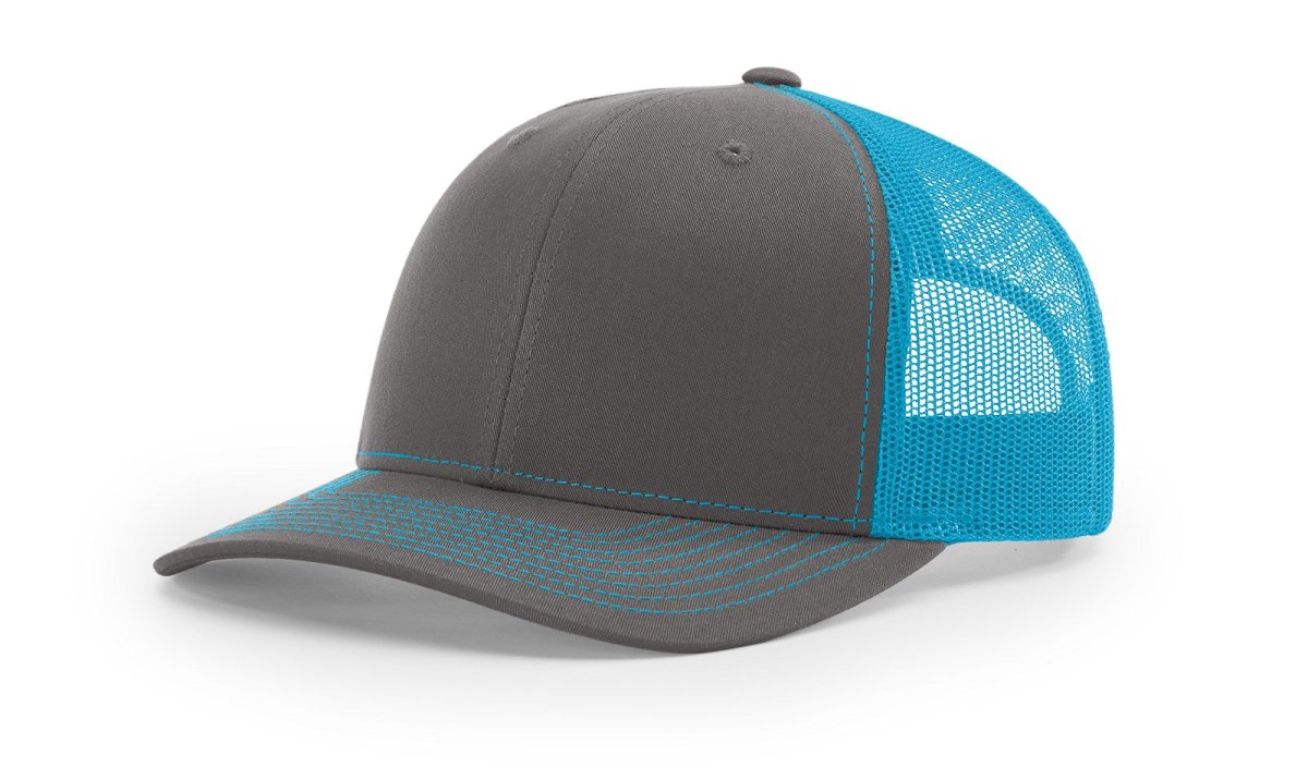 Richardson 112 Snapback Trucker Cap Charcoal / Neon Blue OSFM Caps