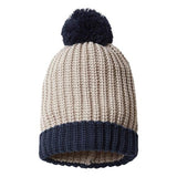 Richardson Chunky Cable Beanie - Richardson 143R Stone/ Navy One Size Beanies