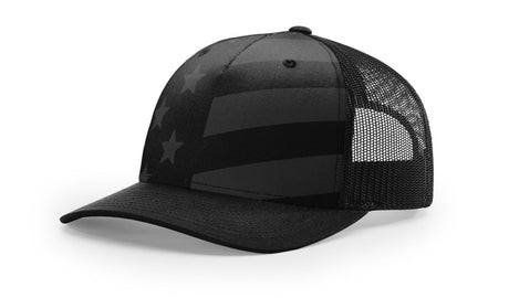 Richardson Five - Panel Printed Trucker Cap - Richardson 112PFP Alternate Black/Tonal Stars & Stripes Adjustable Caps
