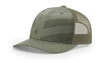 Richardson Five - Panel Printed Trucker Cap - Richardson 112PFP Alternate Loden/Tonal Stars & Stripes Adjustable Caps