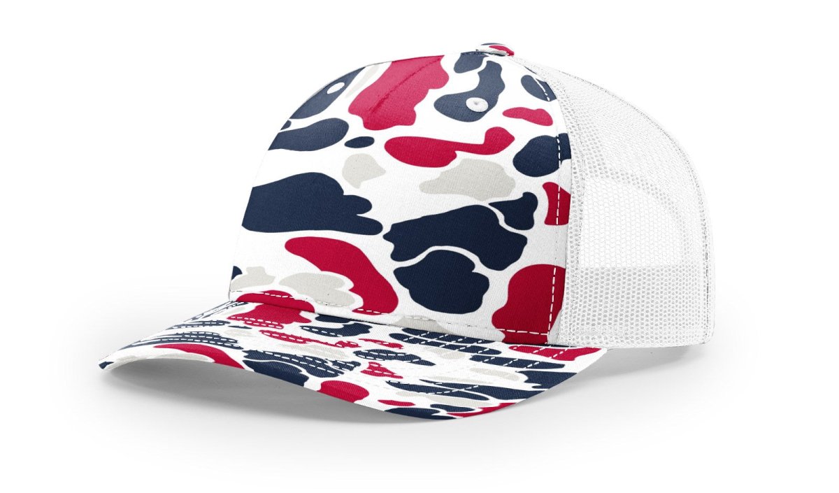 Richardson Five - Panel Printed Trucker Cap - Richardson 112PFP Americana Duck Camo/White Adjustable Caps
